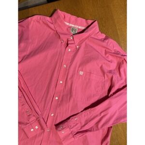 Cinch Shirt Mens 2XL Pink Button Down Western Solid Cotton Logo